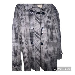 Charles Klein Peacoat Black/Gray Plaid Pattern Wool & Polyester Size 2x